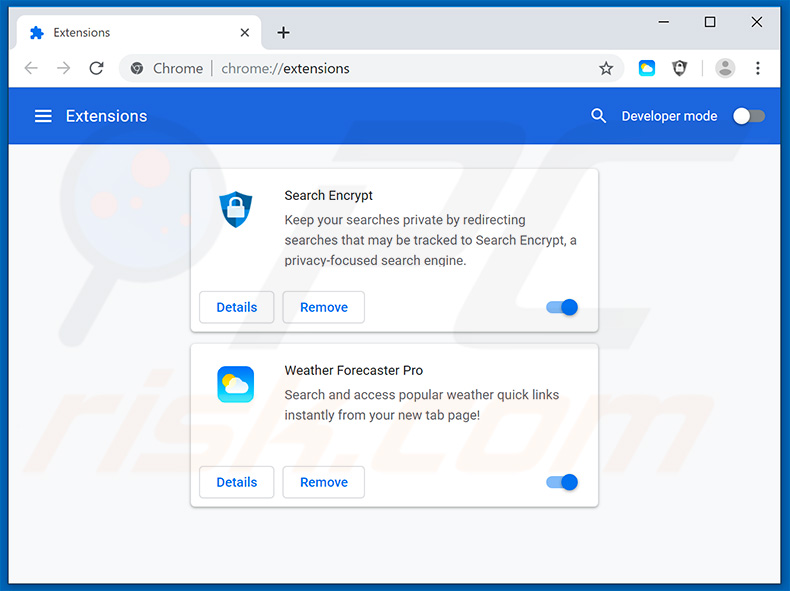 Removing search.hweatherforecasterpro.com related Google Chrome extensions