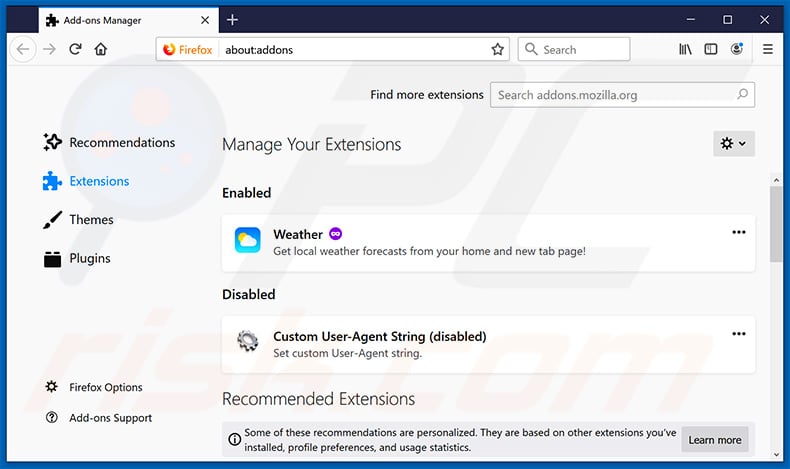 Removing search.hweatherforecasterpro.com related Mozilla Firefox extensions