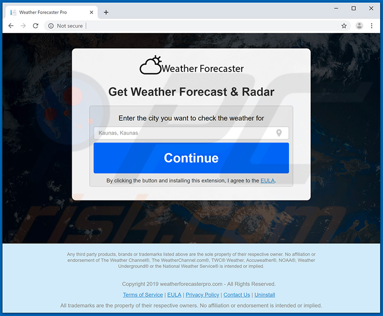 Website used to promote Weather Forecaster Pro browser hijacker