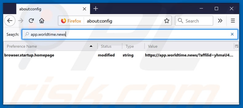 Removing app.worldtime.news from Mozilla Firefox default search engine