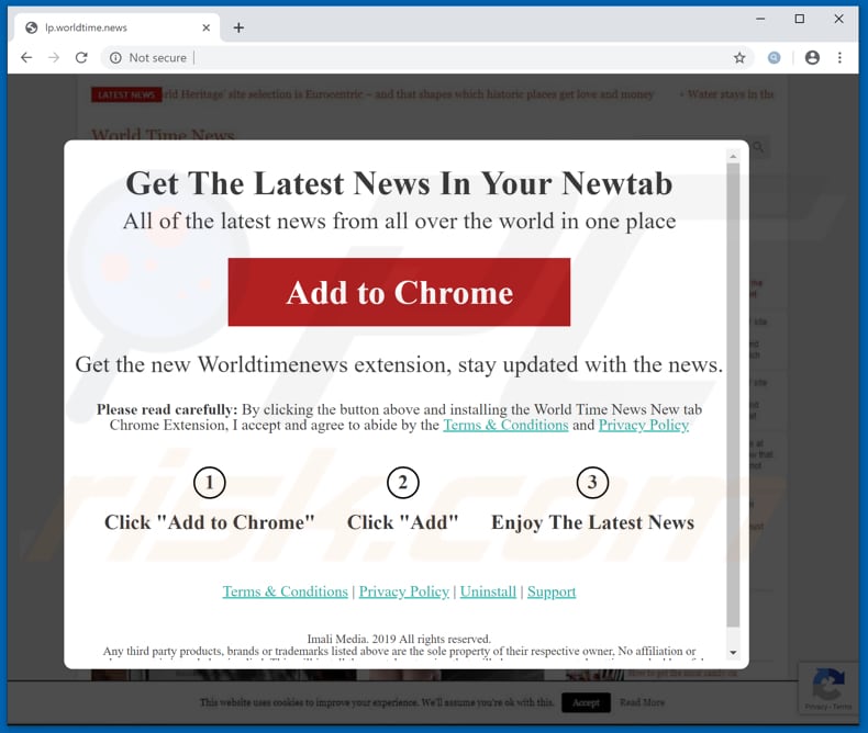Website used to promote World Time News browser hijacker