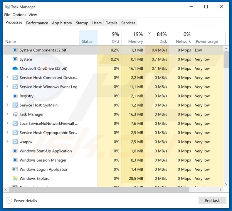 yoba runs a process in task manager called system component