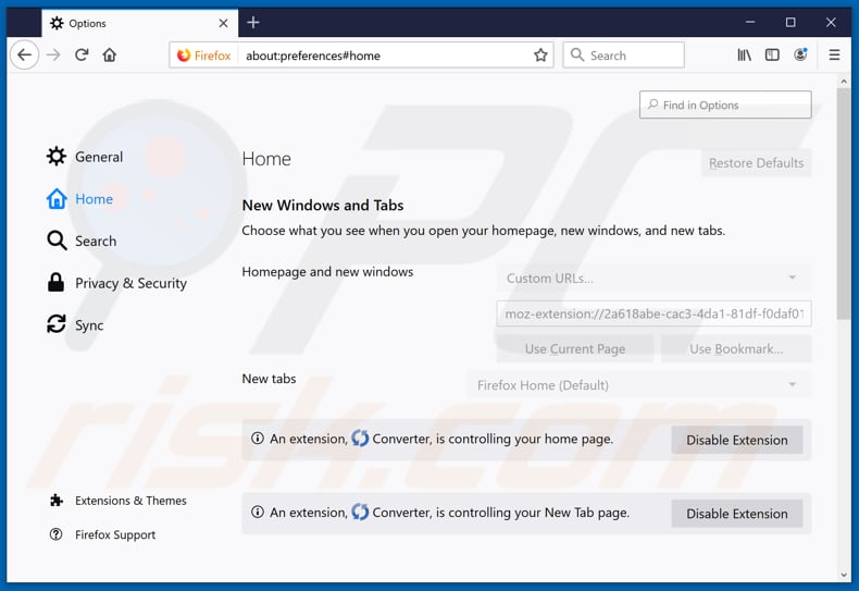 Removing search.hyourfreepdfconverternowpro.com from Mozilla Firefox homepage