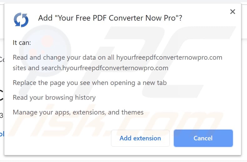 Your Free PDF Converter Now Pro website asking for permissions