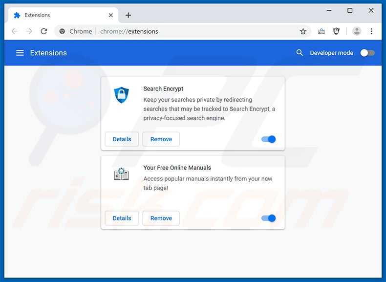 Removing search.hyourfreeonlinemanuals.com related Google Chrome extensions