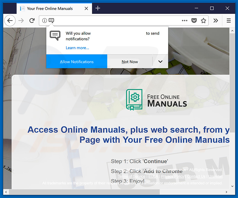 Your Free Online Manuals website asking to enable browser notifications