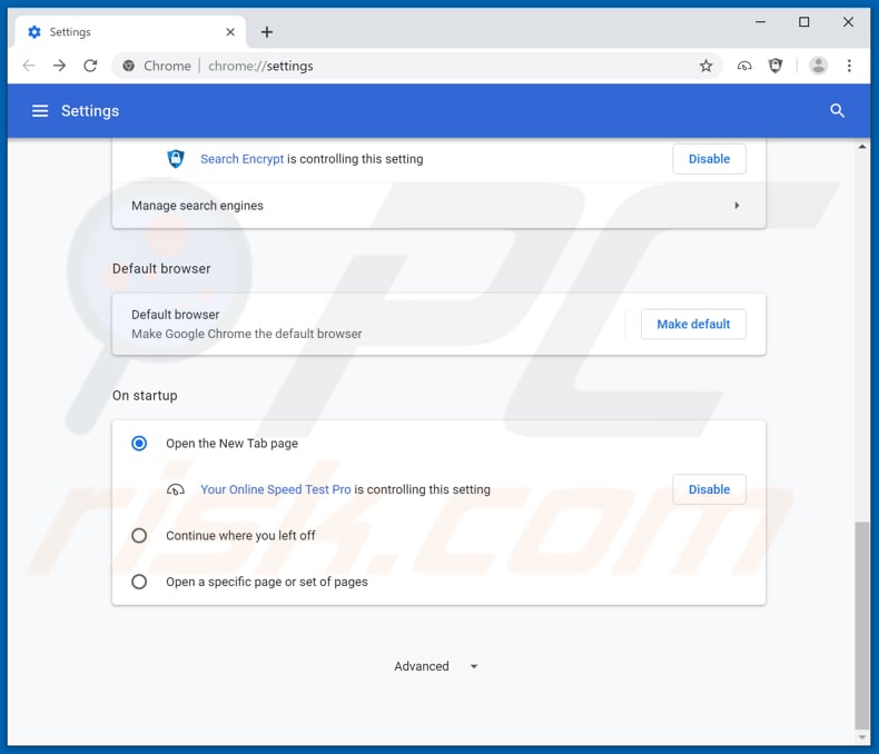 Removing search.hyouronlinespeedtestpro.com from Google Chrome homepage