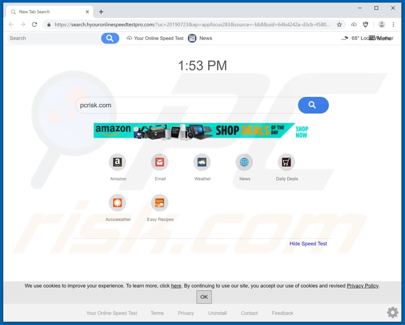 search.hyouronlinespeedtestpro.com browser hijacker