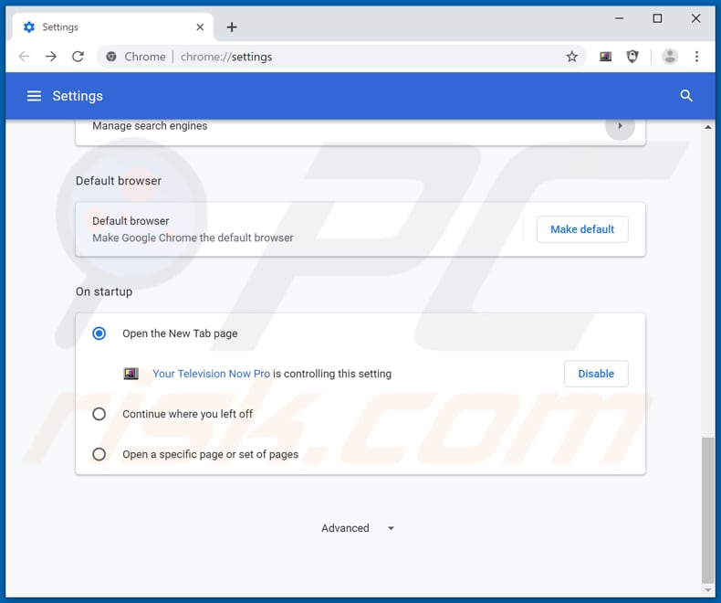 Removing search.hyourtelevisionnowpro.com from Google Chrome homepage