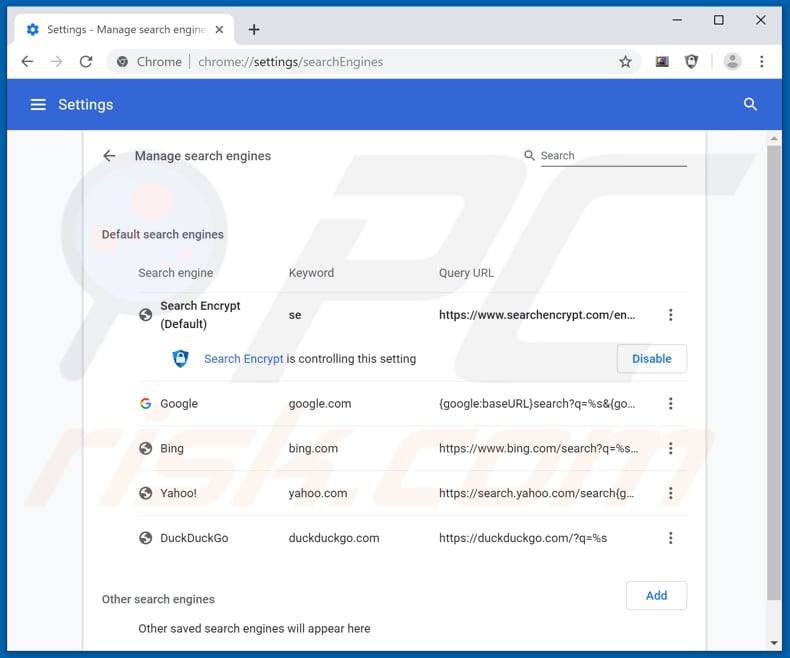 Removing search.hyourtelevisionnowpro.com from Google Chrome default search engine