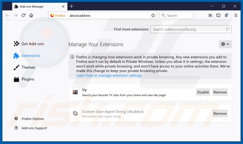 Removing search.hyourtelevisionnowpro.com related Mozilla Firefox extensions