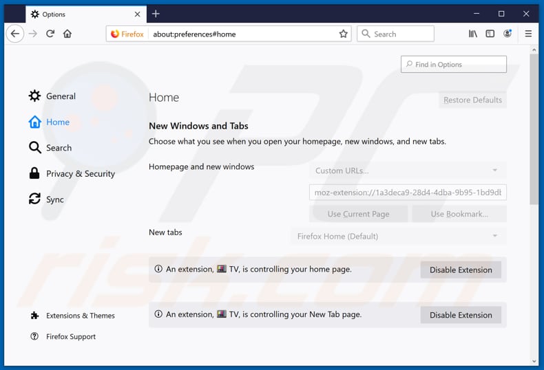 Removing search.hyourtelevisionnowpro.com from Mozilla Firefox homepage