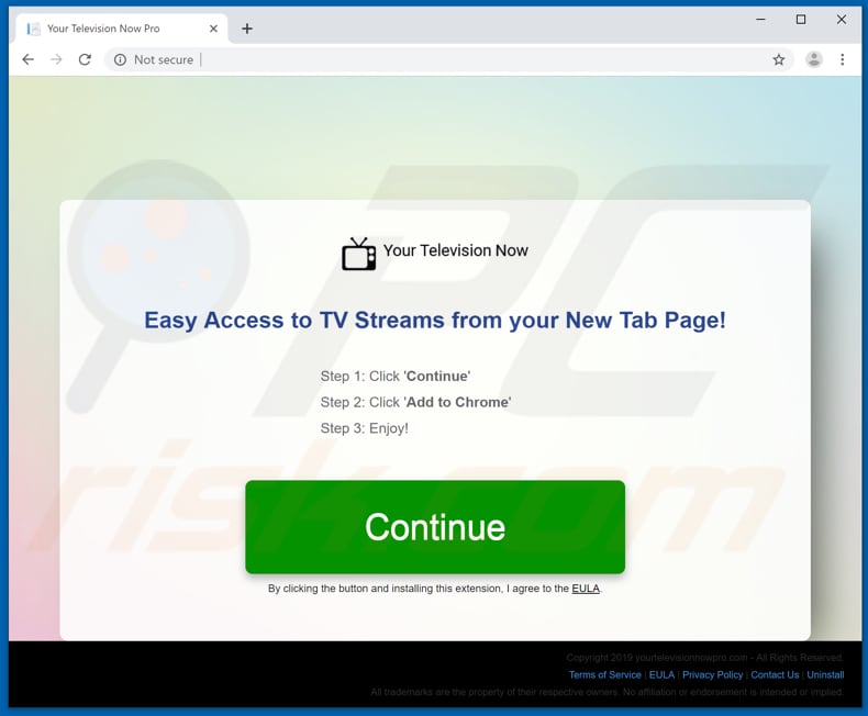 Website used to promote Your Television Now Pro browser hijacker