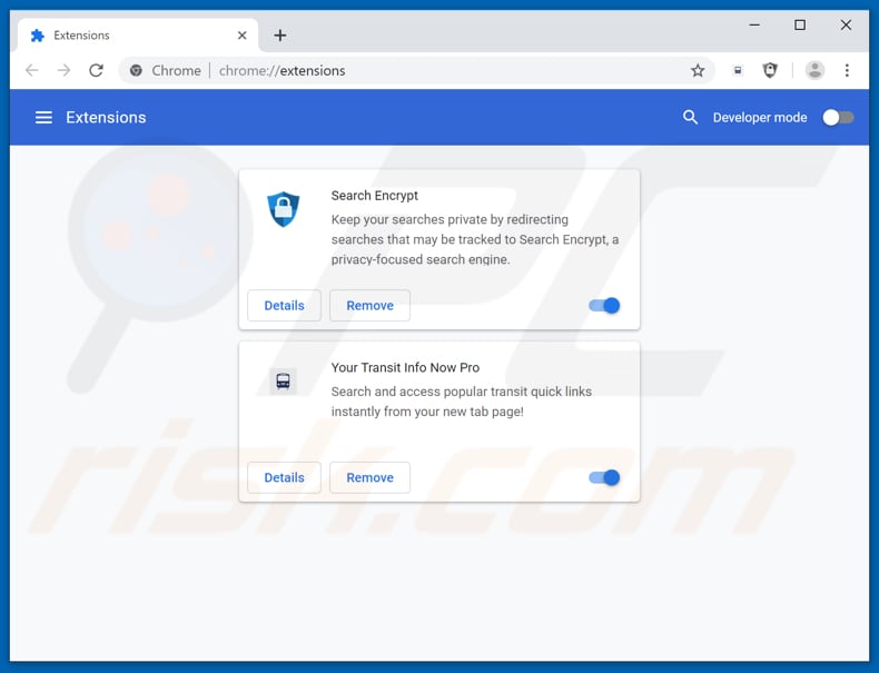 Removing search.hyourtransitinfonowpro.com related Google Chrome extensions