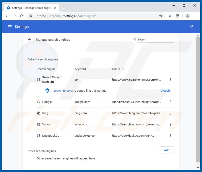 Removing search.hyourtransitinfonowpro.com from Google Chrome default search engine