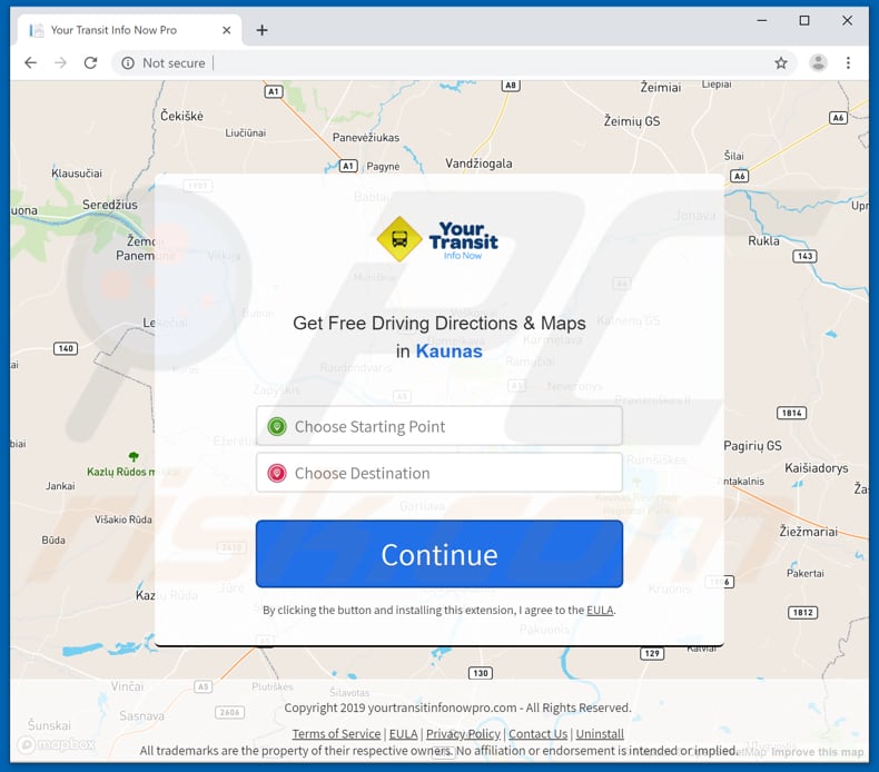 Website used to promote Your Transit Info Now Pro browser hijacker