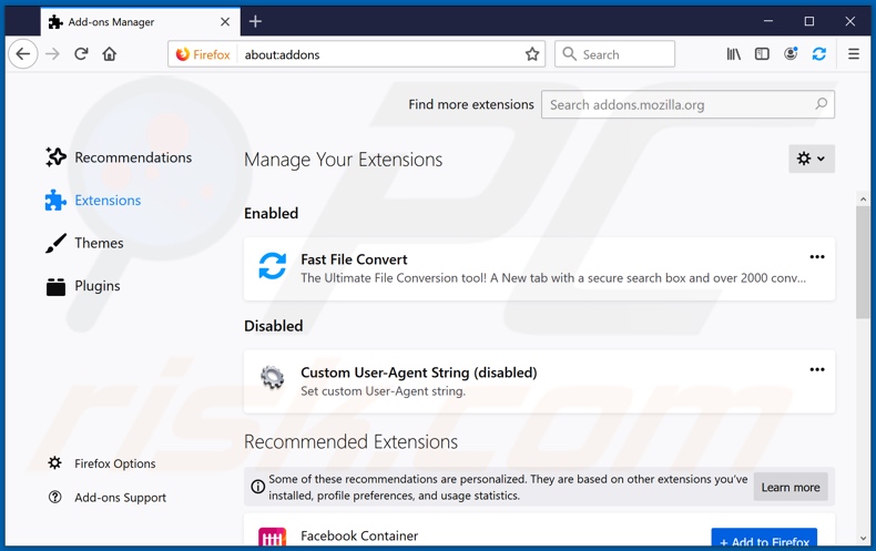 Removing fastfileconvert.com related Mozilla Firefox extensions