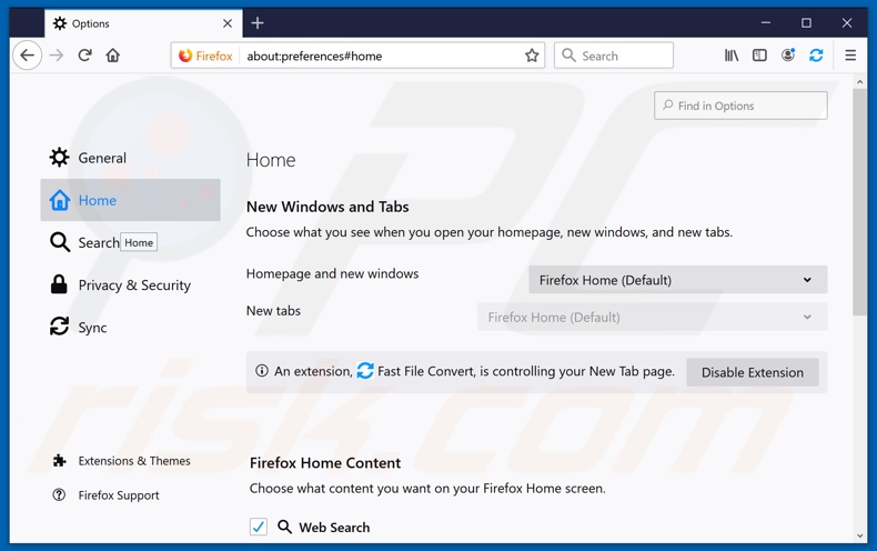 Removing fastfileconvert.com from Mozilla Firefox homepage