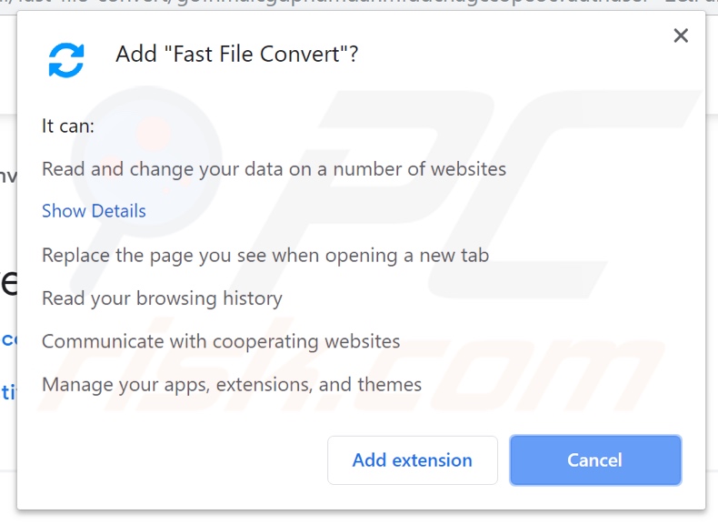 FastFileConvert browser hijacker asking for permissions