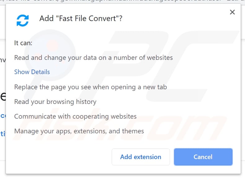 FastFileConvert browser hijacker asking for permissions