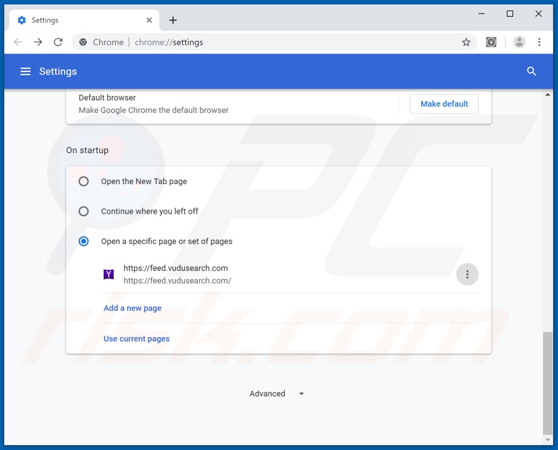 Removing feed.vudusearch.com from Google Chrome homepage