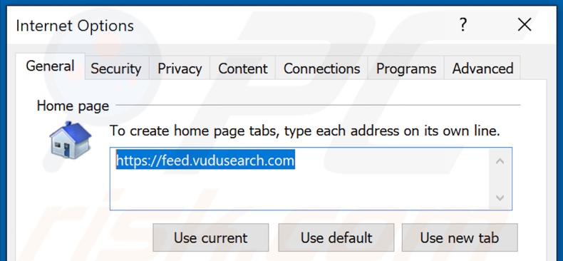Removing feed.vudusearch.com from Internet Explorer homepage