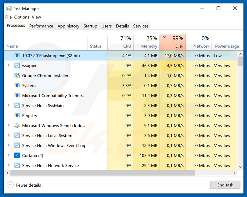 Adage ransomware process in Windows Task Manager