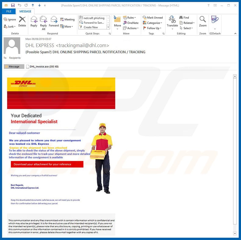 Agent Tesla RAT distributing DHL Express email spam campaign