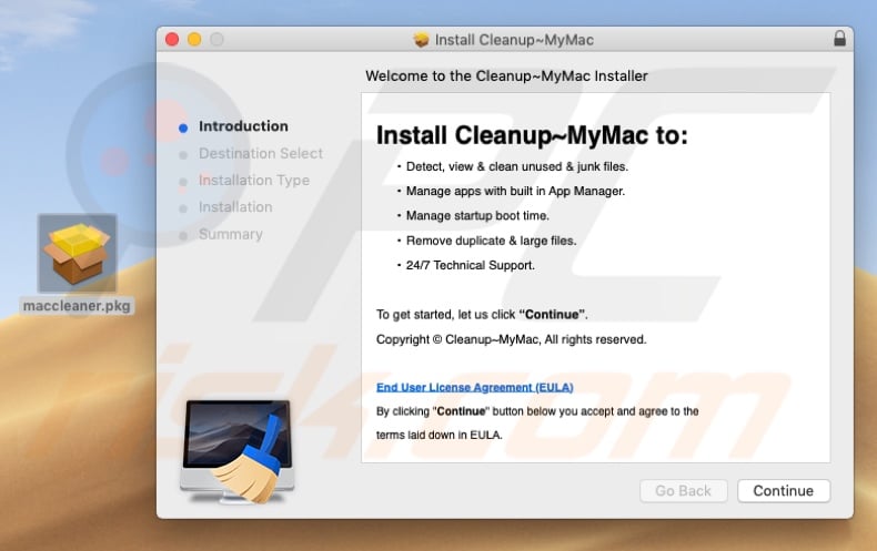 Screenshot of installer setup for Cleanup My Mac unwanted app