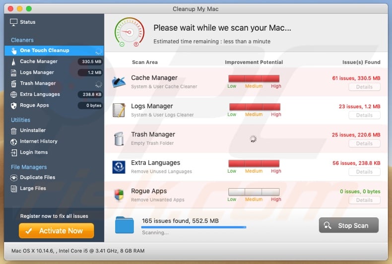 Screenshot of Cleanup My Mac unwanted application