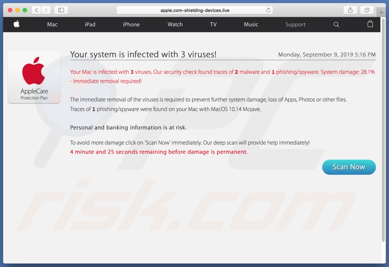 Screenshot of apple.com-shielding-devices[.]live background page