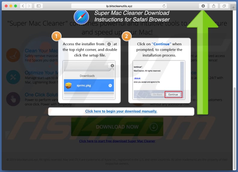 Instructions on how to download and install Super Mac Cleaner on Safari