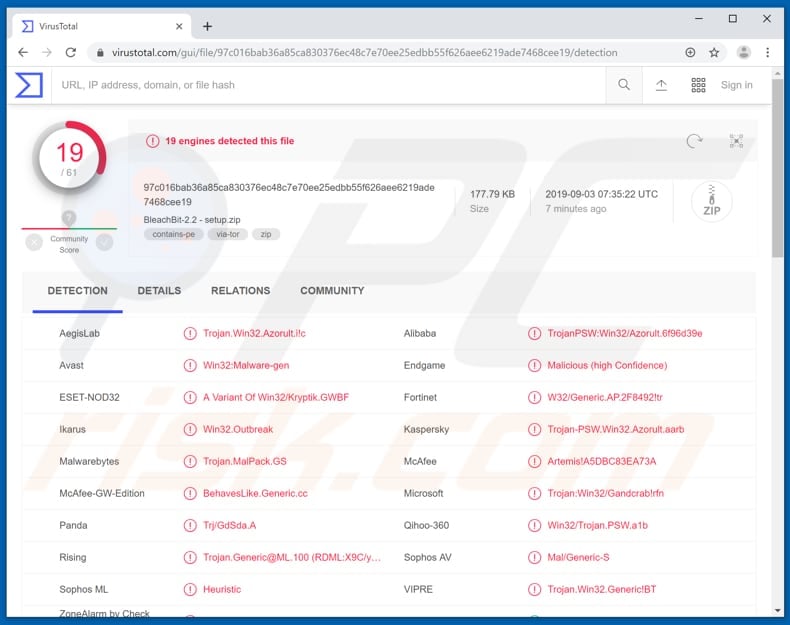 bleachbit virustotal detections