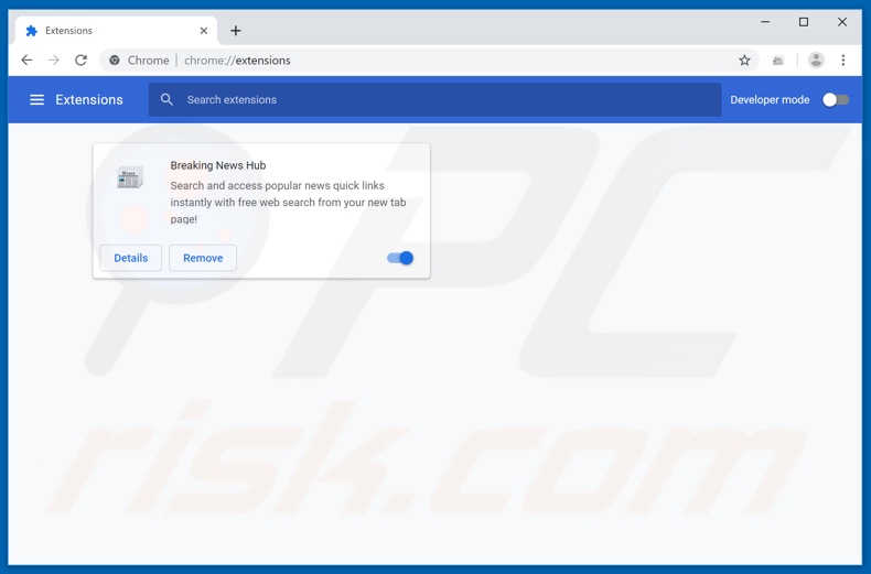 Removing search.breakingnewshubtab.com related Google Chrome extensions