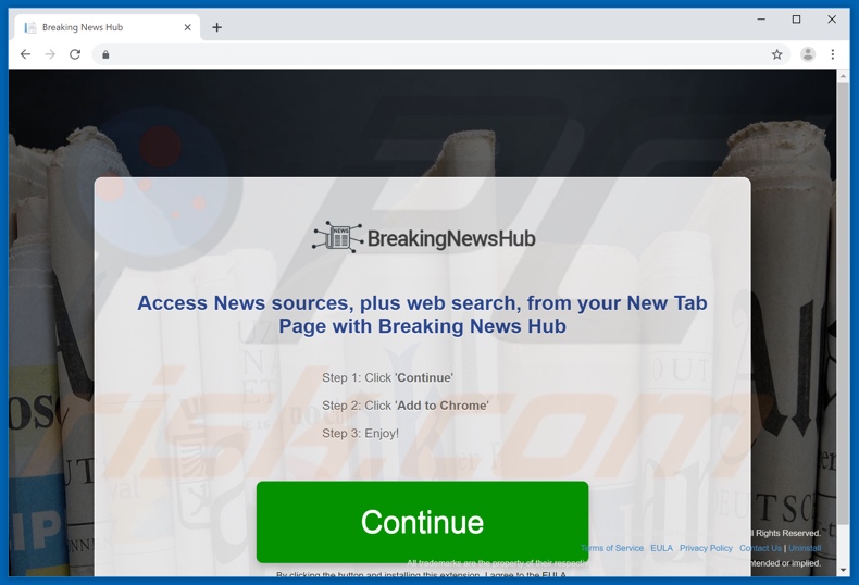 Website used to promote Breaking News Hub browser hijacker
