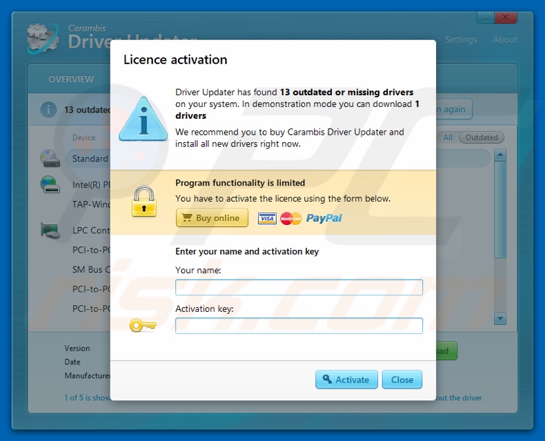 Carambis Driver Updater unwanted application