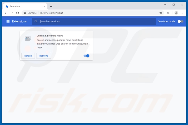 Removing search.currentandbreakingnewstab.com related Google Chrome extensions