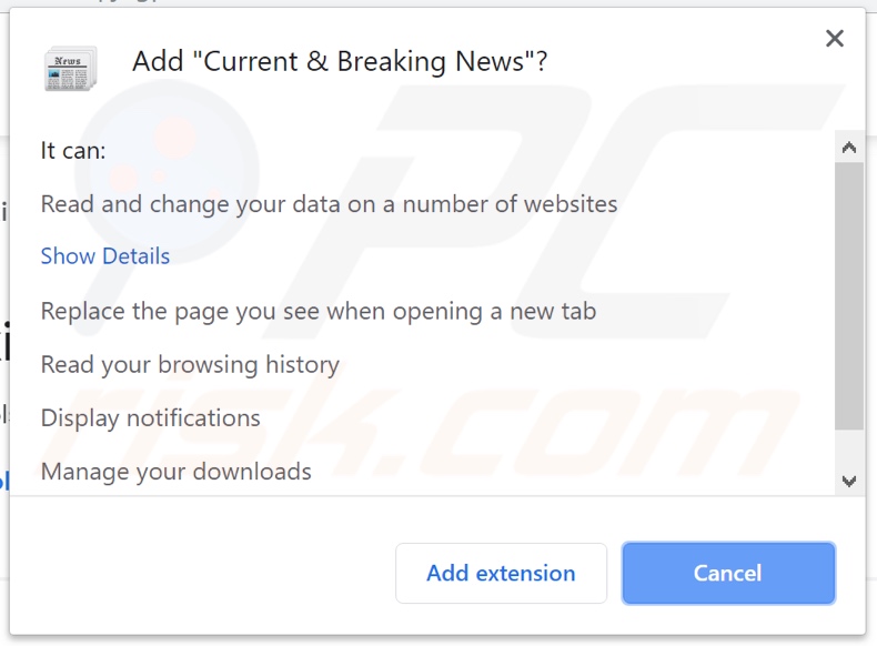 Current & Breaking News asking for permissions