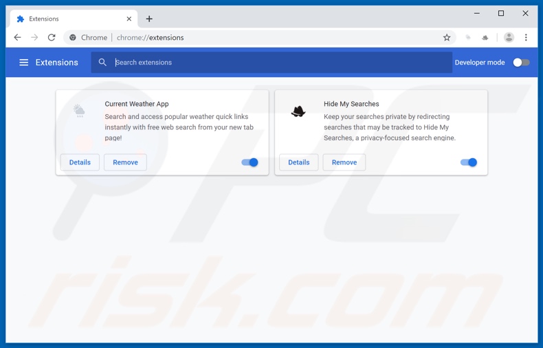 Removing search.currentweathertab.com related Google Chrome extensions