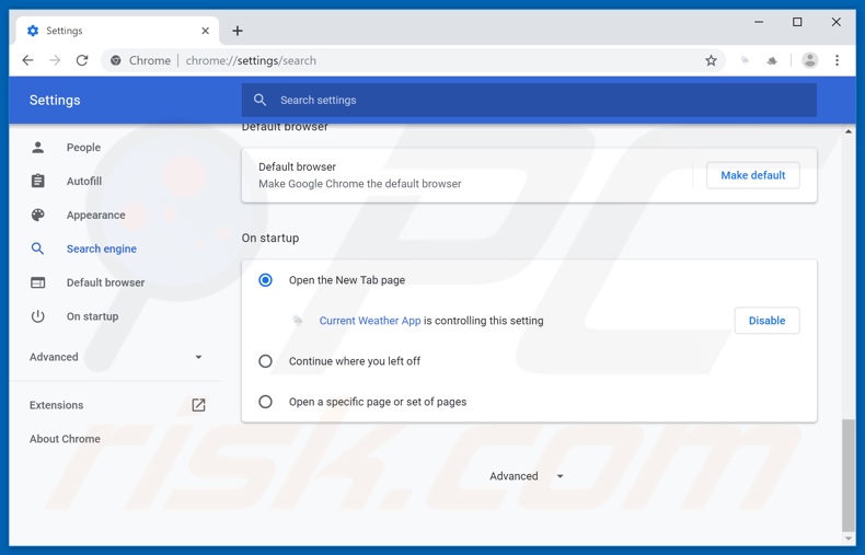 Removing search.currentweathertab.com from Google Chrome homepage