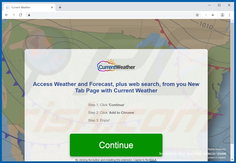 Website used to promote Current Weather App browser hijacker