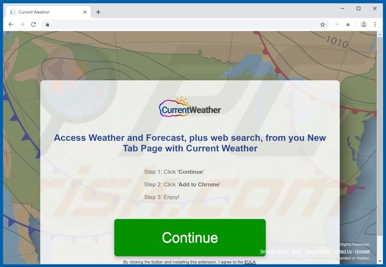 Website used to promote Current Weather App browser hijacker