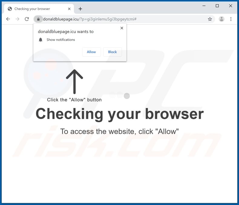 donaldbluepage[.]icu pop-up redirects