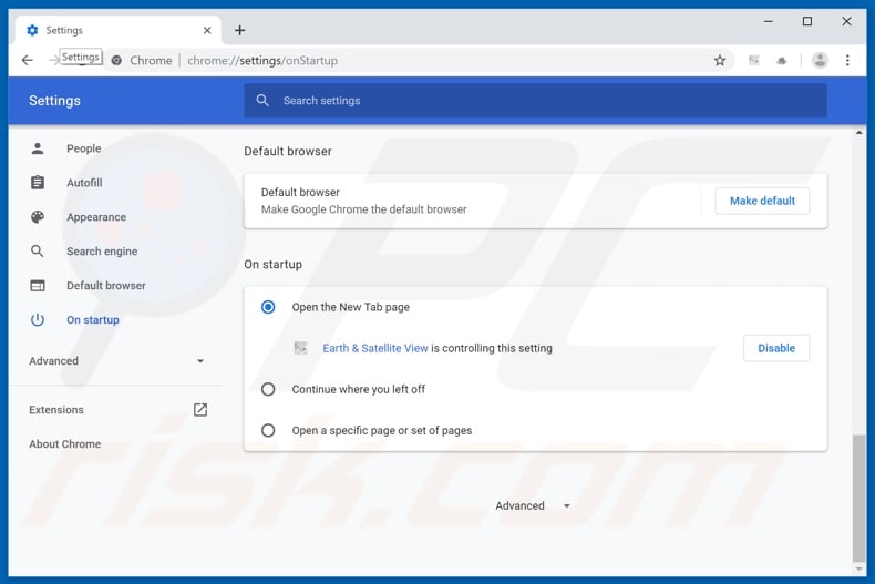 Removing search.earthandsatelliteviewtab.com from Google Chrome homepage