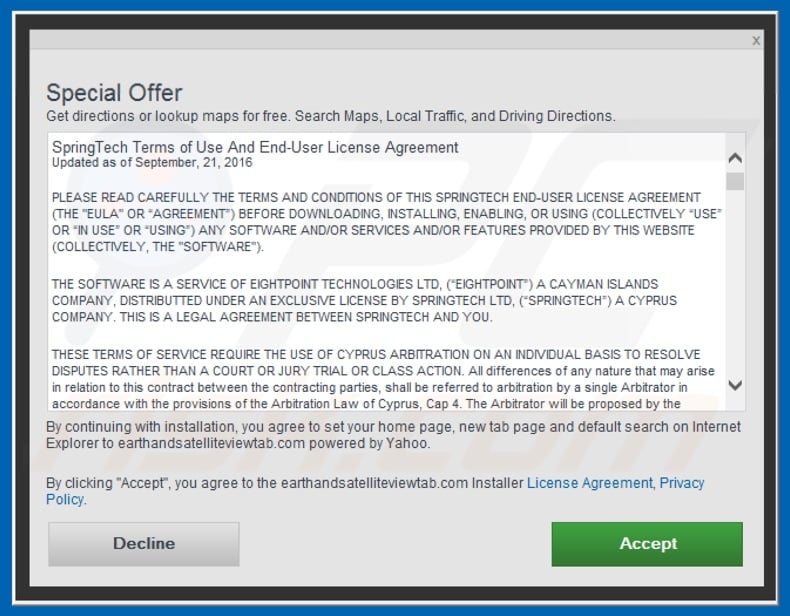 Official Earth & Satellite View browser hijacker installation setup