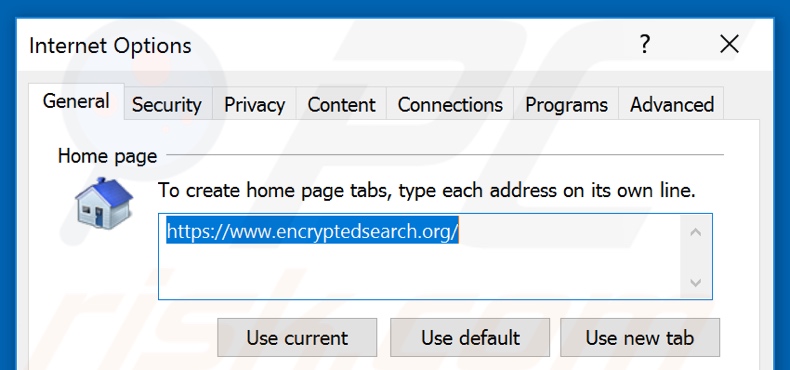 Removing encryptedsearch.org from Internet Explorer homepage