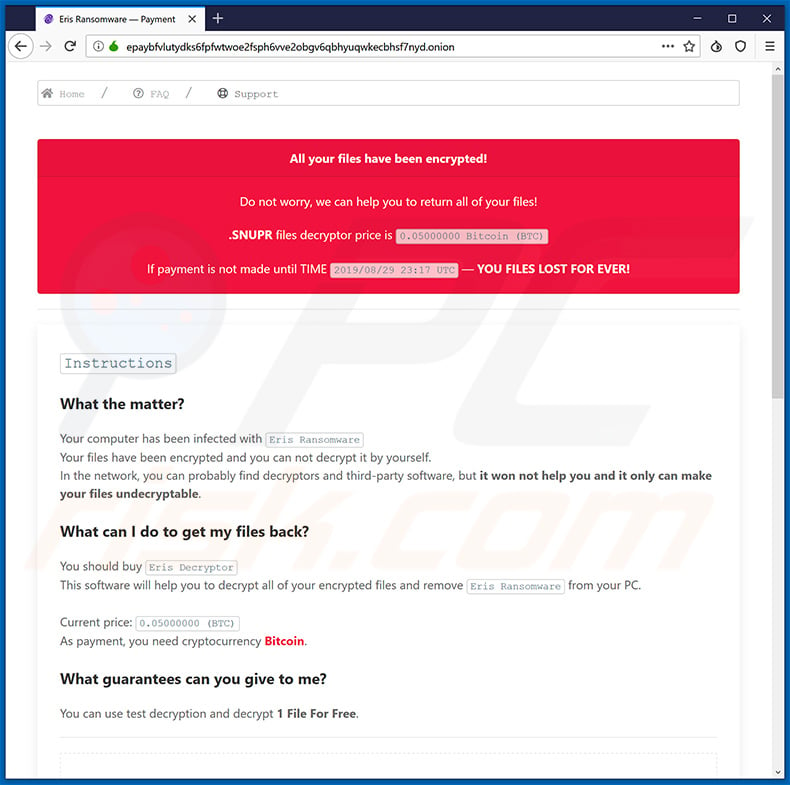 ERIS RANSOMWARE v2 website