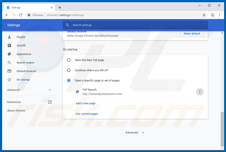 Removing fastandprettysearch.com from Google Chrome homepage