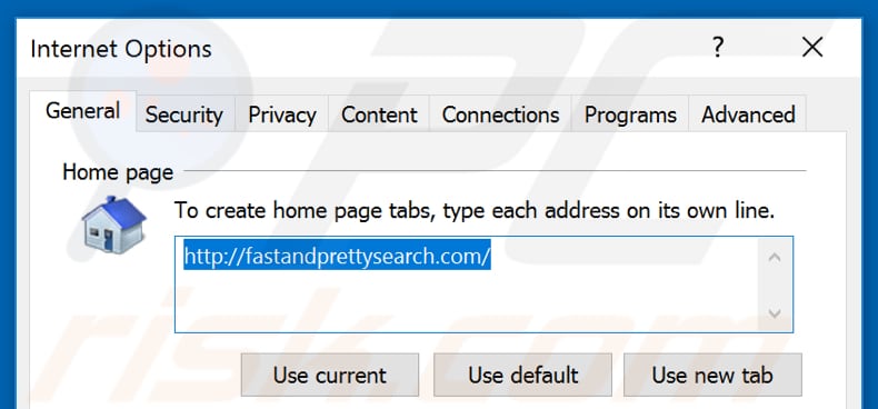 Removing fastandprettysearch.com from Internet Explorer homepage