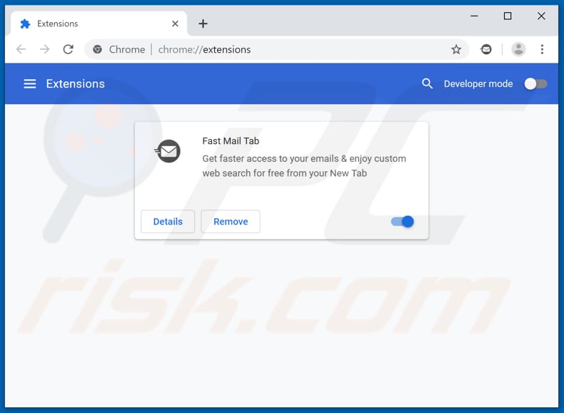 Removing fastmailtab.com related Google Chrome extensions